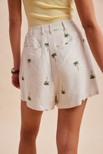 Load image into Gallery viewer, Palm Tree Embroidered Linen Shorts in Natural
