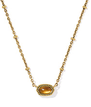 Load image into Gallery viewer, Kendra Scott Mini Elisa Vintage Gold Satellite Necklace in Marbled Amber Illusion
