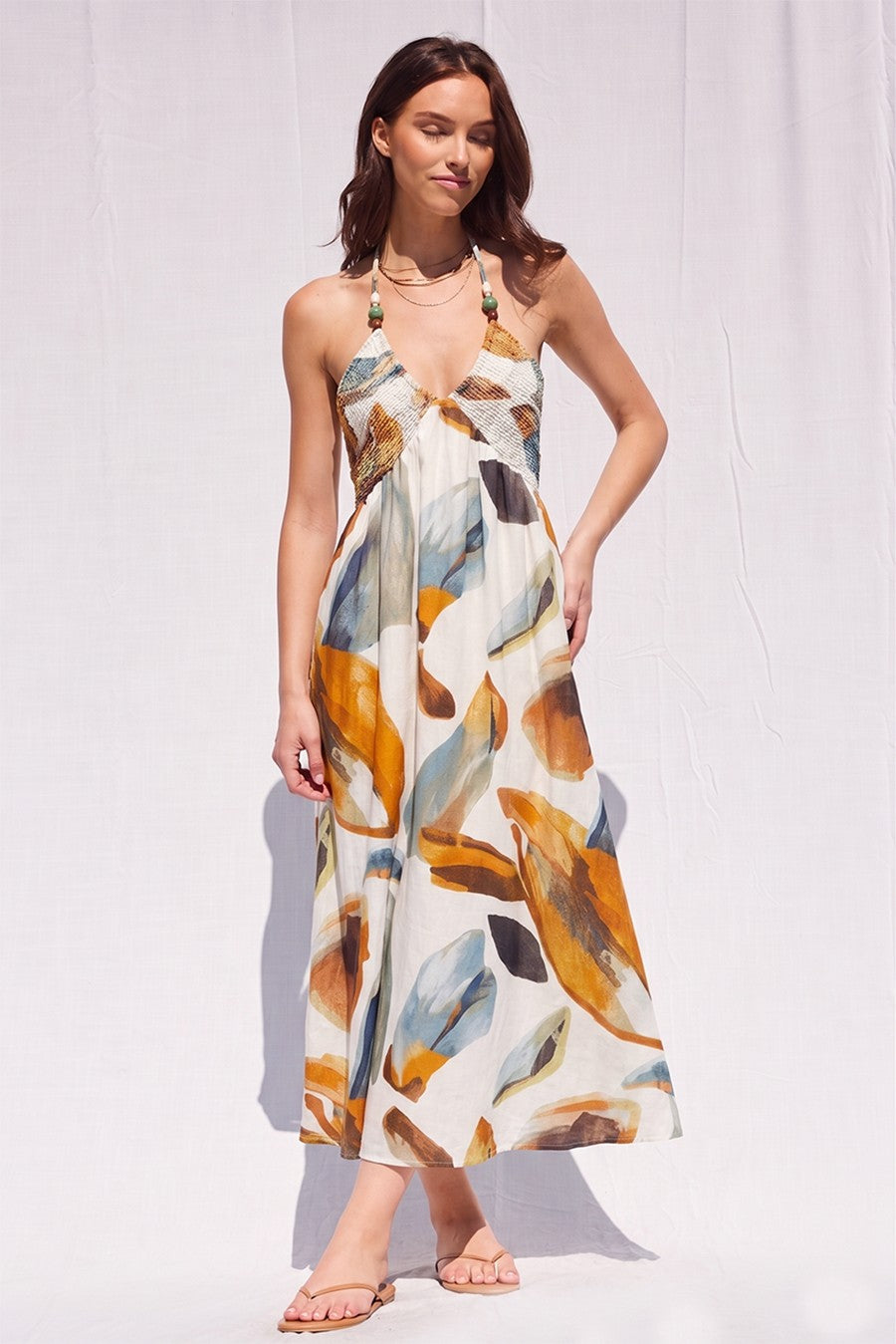 smocked halter midi dress in floral Beaded – Peacock Lane Shop na_07/20/2026