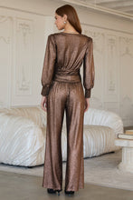 Load image into Gallery viewer, Foil Textured Ruched Long Sleeve Top in Brown
