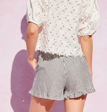 Load image into Gallery viewer, Striped Cotton Ruffle Shorts in Navy
