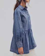 Load image into Gallery viewer, Marris Denim Mini Dress in Washed Mid Blue Wash
