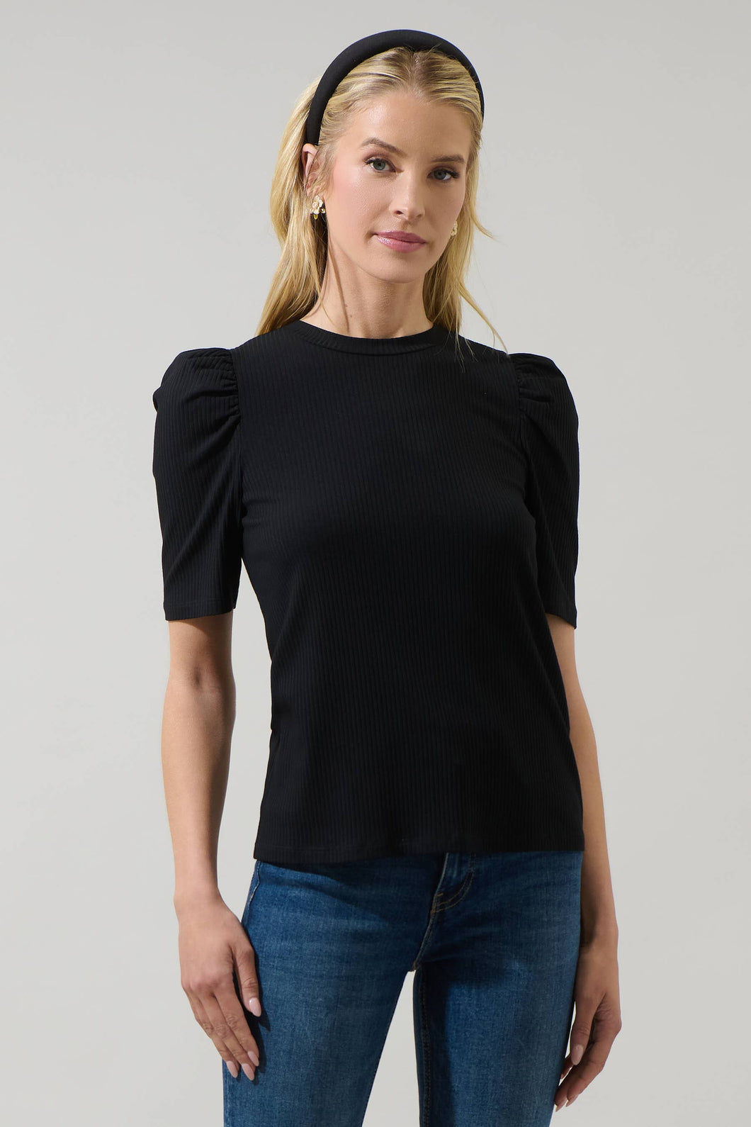 Bertha Knit Ruched Top in Black