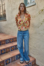 Load image into Gallery viewer, Woven Floral Print Short Sleeve Top in Yellow Multi Mix
