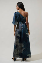 Load image into Gallery viewer, Kirby Geometric One Shoulder Satin Maxi Dress in Navy
