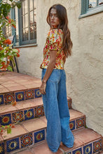Load image into Gallery viewer, Woven Floral Print Short Sleeve Top in Yellow Multi Mix
