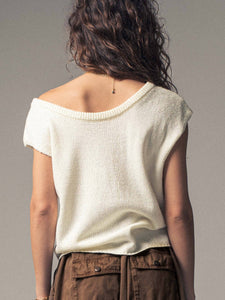 Asymmetric One-Shoulder Knit Top in Ivory
