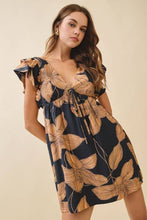 Load image into Gallery viewer, Floral Print Empire Waist Mini Dress in Black
