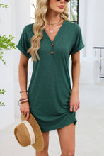 Load image into Gallery viewer, Hailey Henley Knit T-Shirt Dress in Green
