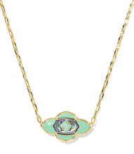 Load image into Gallery viewer, Kendra Scott Abbie Medallion Gold Pendant Necklace in Abalone Sea Green Mix

