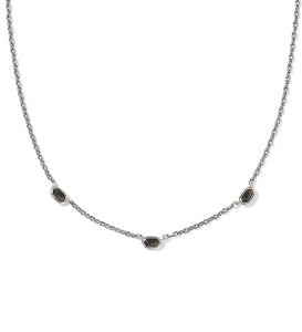 Kendra Scott Mini Elisa Vintage Silver Three Stone Necklace in Golden Obsidian