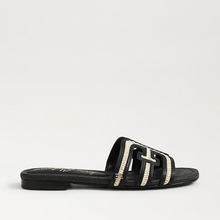Load image into Gallery viewer, Bay Multicolor Slide Sandal in Black Linen Faux Raffia
