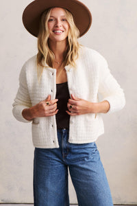 CozyChic Textured Button Front Cardigan in Pearl