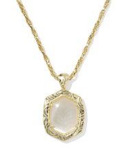 Load image into Gallery viewer, Tiger Striped Daphne Gold Small Long Pendant Necklace in Natural Mother of Pearl

