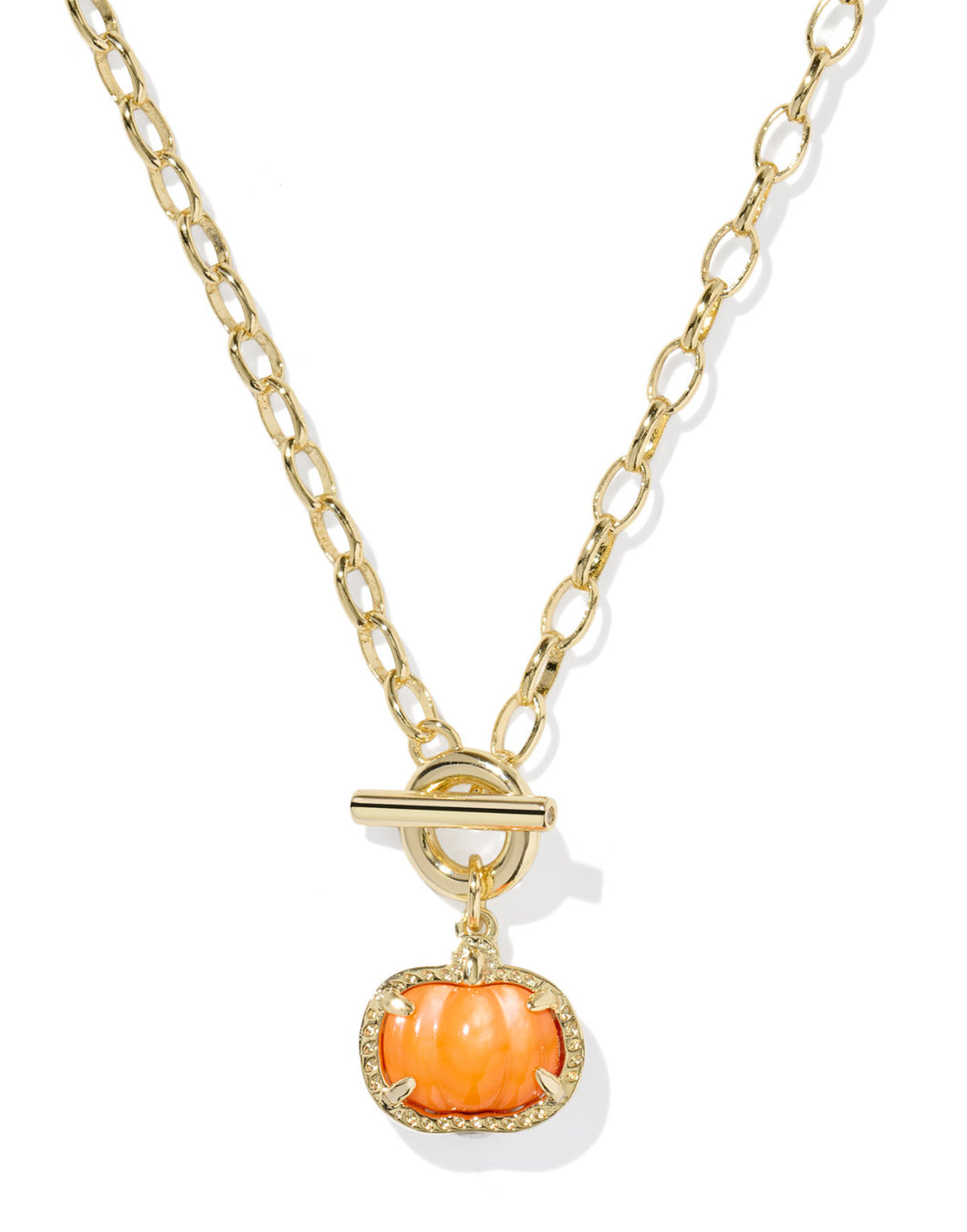 Kendra Scott Pumpkin Gold Link Chain Necklace in Orange Mother of Pearl
