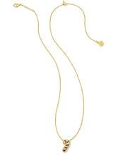Load image into Gallery viewer, Kendra Scott Gold Candy Cane Pendant Necklace in Red &amp; Green Mix
