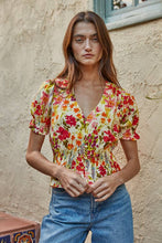 Load image into Gallery viewer, Woven Floral Print Short Sleeve Top in Yellow Multi Mix
