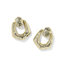 Load image into Gallery viewer, Embry Gold Open Frame Earring in Dark Brown Hawk’s Eye
