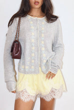 Load image into Gallery viewer, Daisy Embroidered Knit Cardigan in Grey
