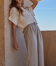 Load image into Gallery viewer, Knit Crochet Round Neck Sweater in Taupe

