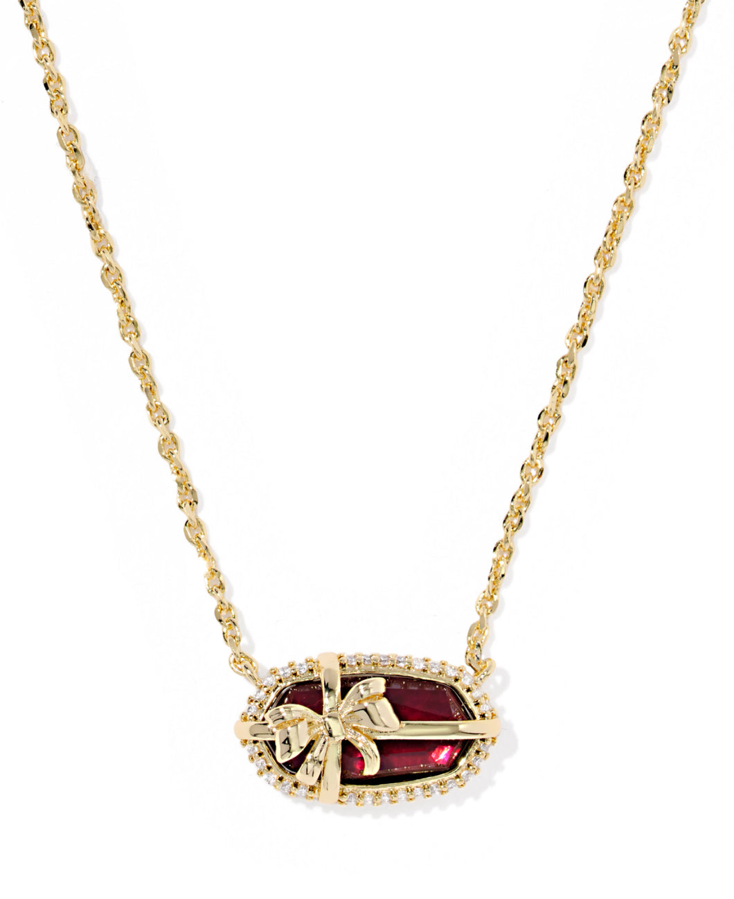 Kendra Scott Elisa Bow Gold Pendant Necklace in Dark Burgundy Illusion
