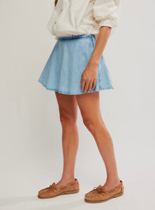 Paradise Found Denim Mini Skort in Capri Blue