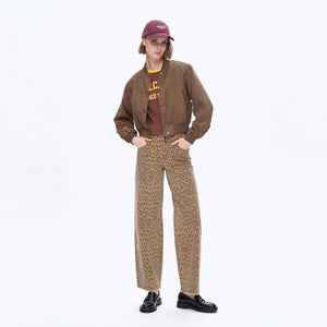 Mid Rise Leopard Print Straight Pant