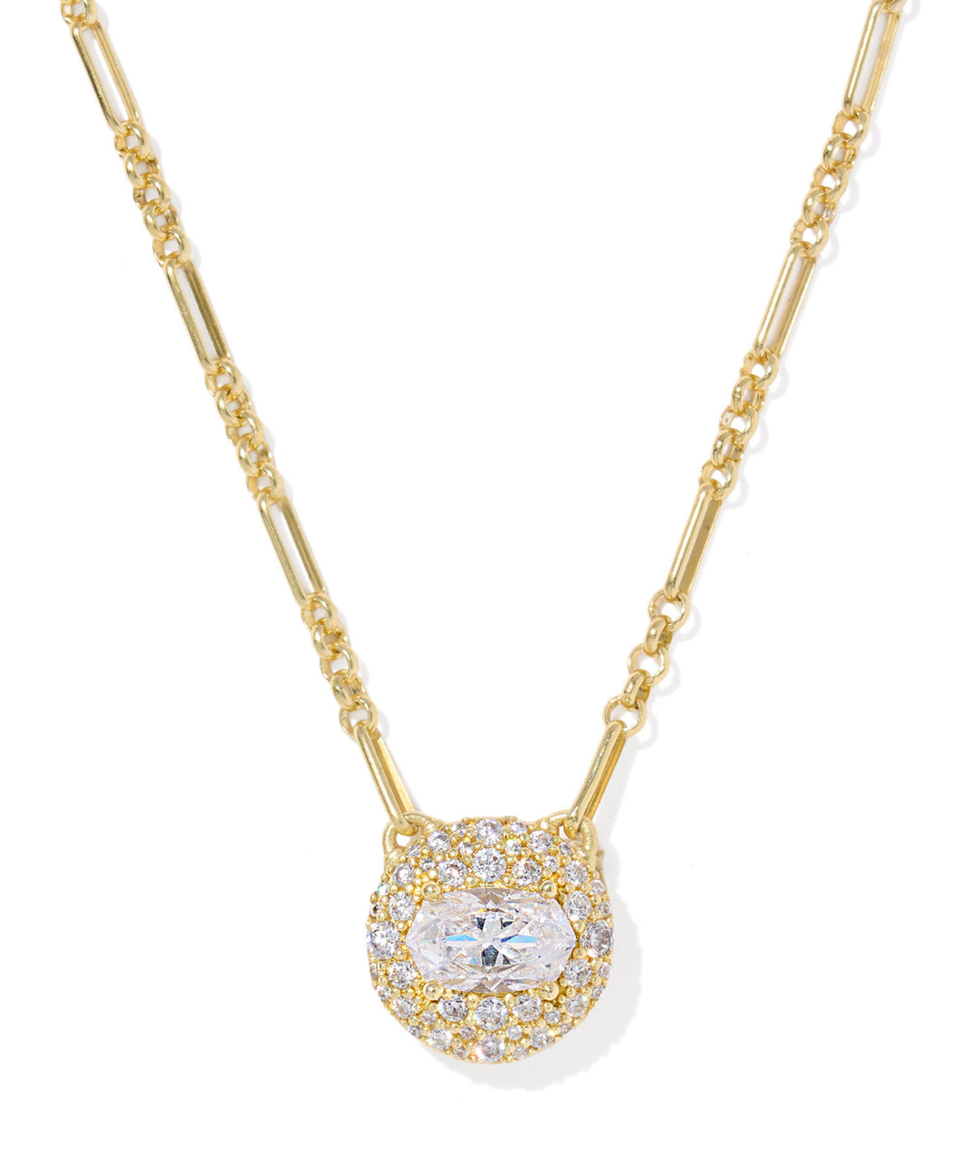 Kendra Scott Bella Gold Short Pendant Necklace in White CZ