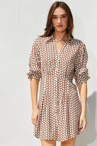 Printed Shirt Dress in Brown