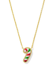 Load image into Gallery viewer, Kendra Scott Gold Candy Cane Pendant Necklace in Red &amp; Green Mix
