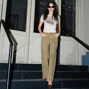 Mid Rise Leopard Print Straight Pant