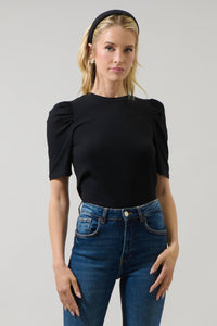 Bertha Knit Ruched Top in Black