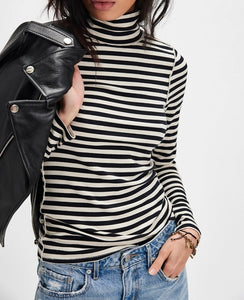 Good Good Stripe Turtleneck Top in Black