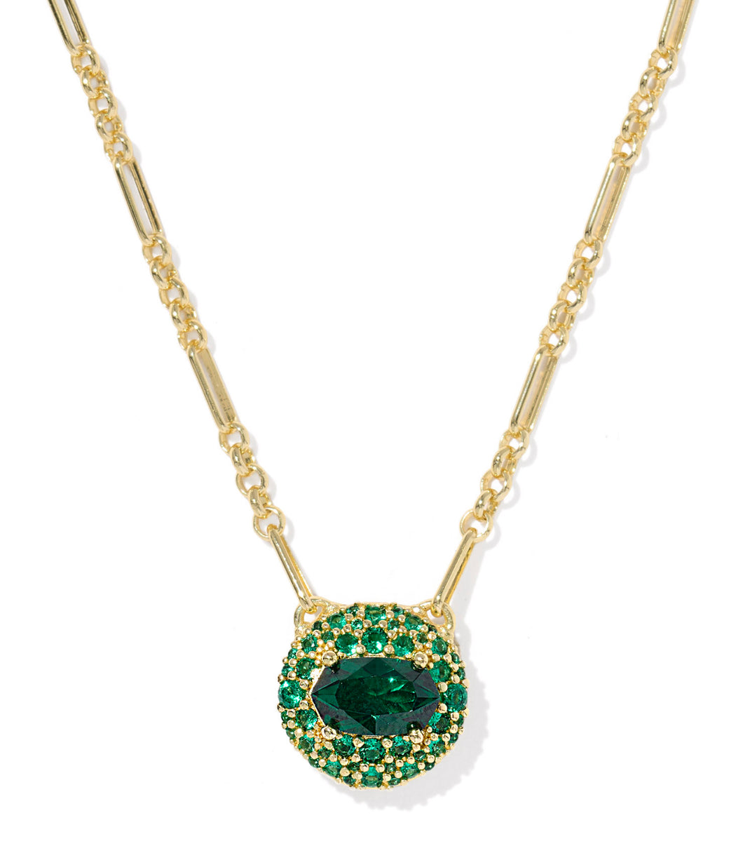 Kendra Scott Bella Gold Short Pendant Necklace in Dark Green Crystal