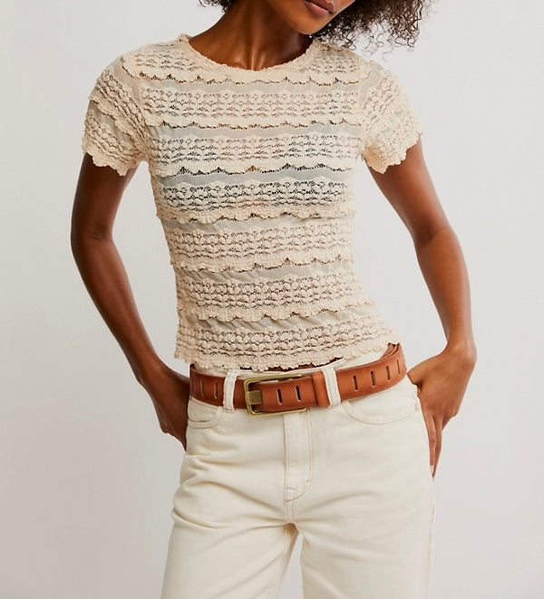 Angelina Lace Tee in Tea