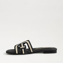 Load image into Gallery viewer, Bay Multicolor Slide Sandal in Black Linen Faux Raffia
