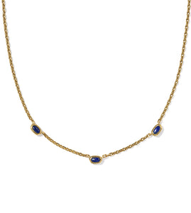Kendra Scott Mini Elisa Vintage Gold Three Stone Necklace in Blue Lapis
