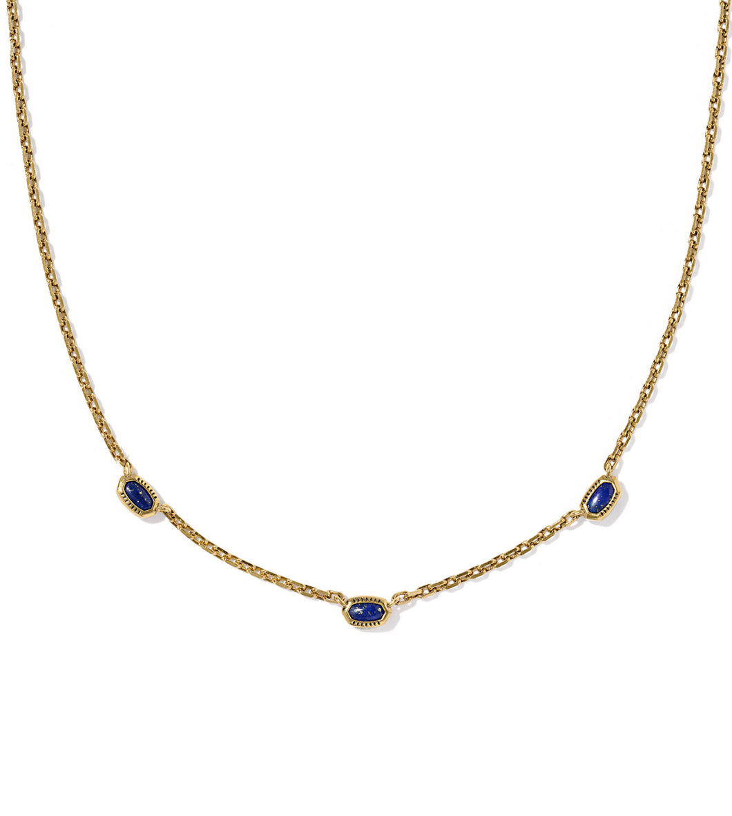 Kendra Scott Mini Elisa Vintage Gold Three Stone Necklace in Blue Lapis