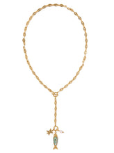 Load image into Gallery viewer, Kendra Scott Parker Fish Vintage Gold Long Charm Necklace in Abalone Shell
