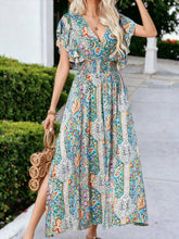 Load image into Gallery viewer, Floral Chiffon Ruffle Sleeve Dress in Green Multi
