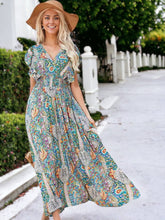 Load image into Gallery viewer, Floral Chiffon Ruffle Sleeve Dress in Green Multi
