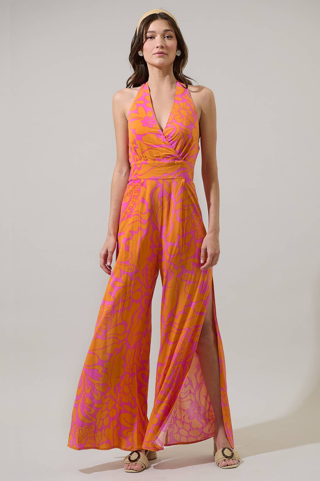 Kaci Floral Magic Moment Halter Jumpsuit in Orange
