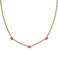 Load image into Gallery viewer, Kendra Scott Mini Elisa Vintage Gold Three Stone Necklace in Dark Fuchsia
