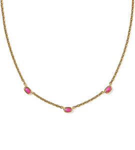 Kendra Scott Mini Elisa Vintage Gold Three Stone Necklace in Dark Fuchsia