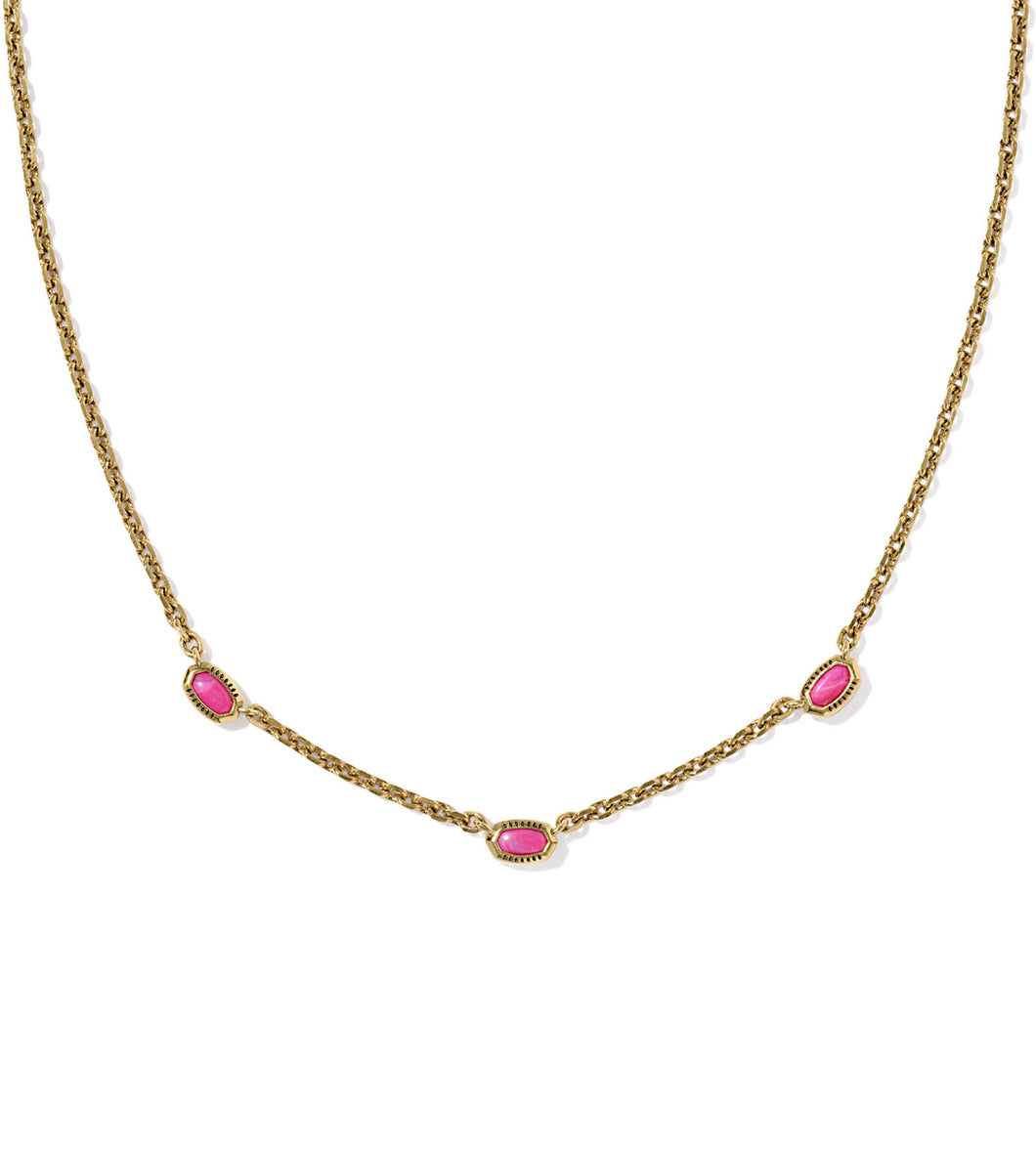 Kendra Scott Mini Elisa Vintage Gold Three Stone Necklace in Dark Fuchsia