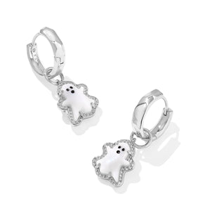 Kendra Scott Ghost Silver Huggie Earring in White Mother of Pearl