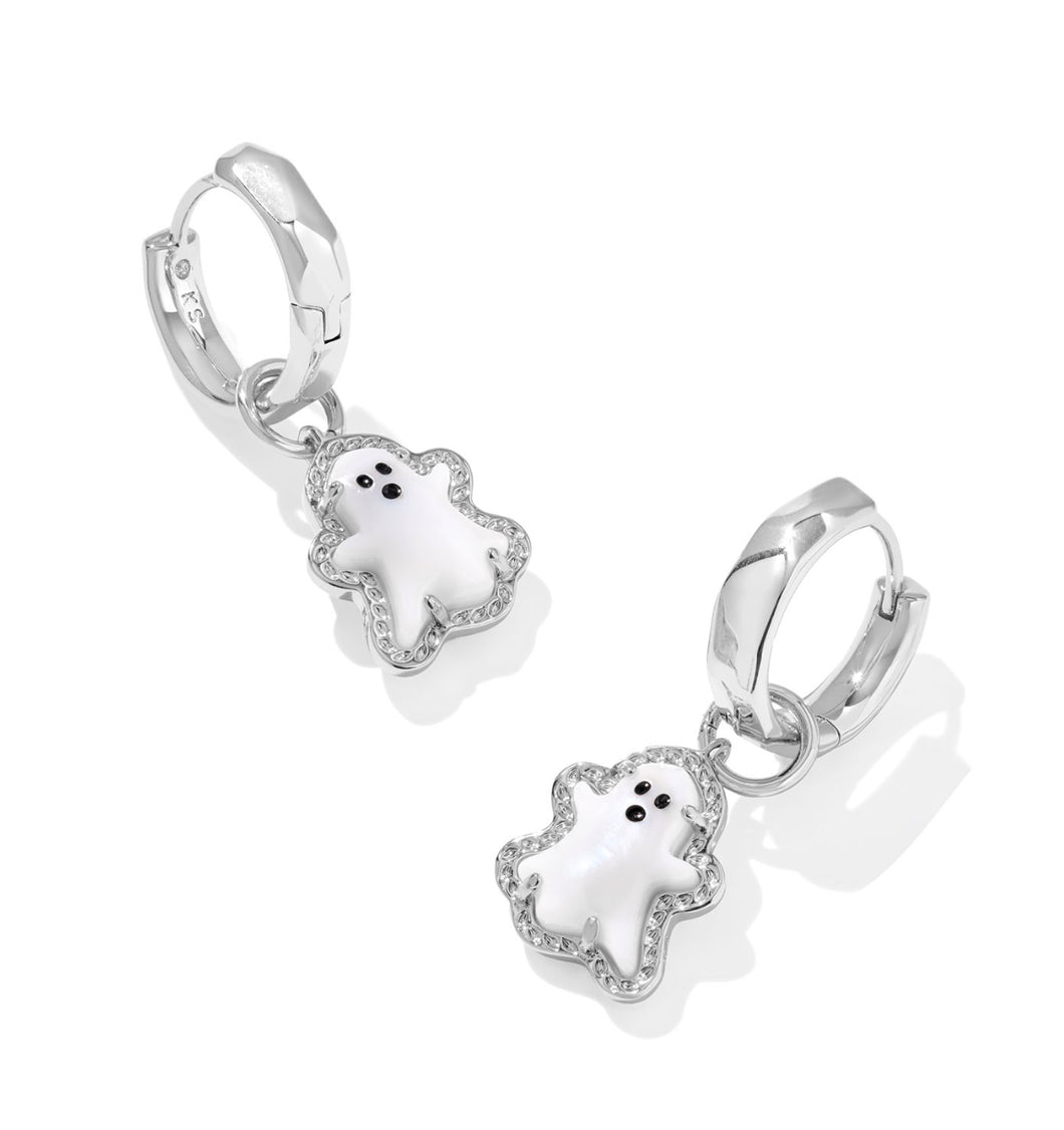 Kendra Scott Ghost Silver Huggie Earring in White Mother of Pearl