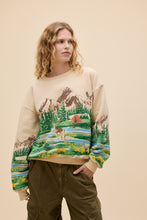 Load image into Gallery viewer, Campsite Scene Oversized Crew Sweatshirt in Sand
