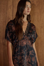 Load image into Gallery viewer, Woven Floral Print Short Sleeve Midi Dress in Black
