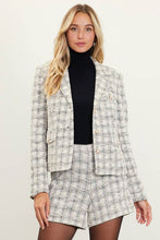 Load image into Gallery viewer, Plaid Tweed Button Down Lady Jacket in Ivory &amp; Black

